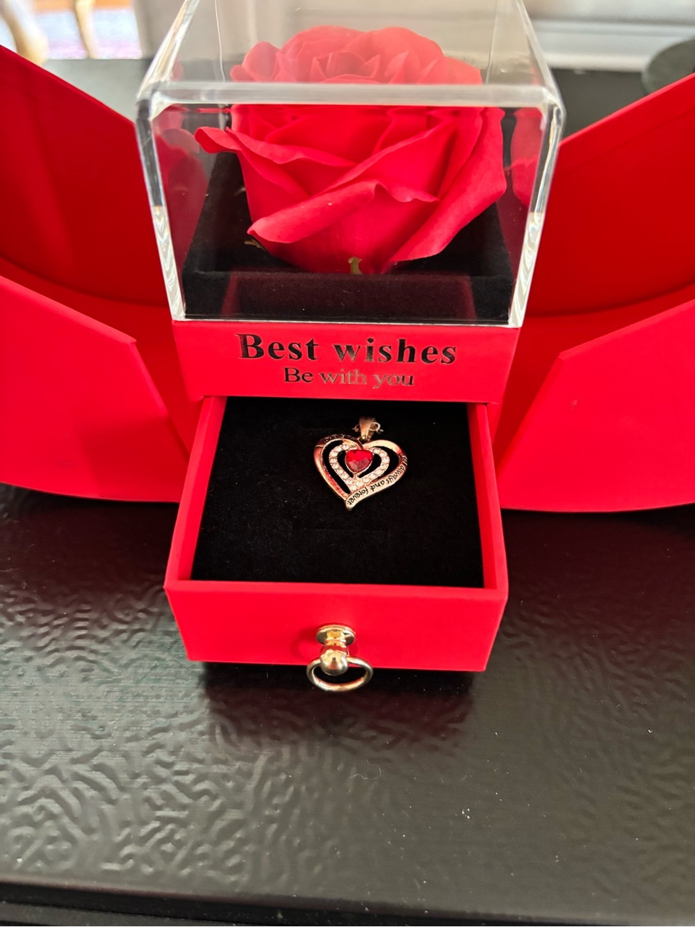 Heart Pendant Necklace with Red Accent - Women Jewelry